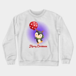 Merry Christmas Cute Penguin and Red Balloon Crewneck Sweatshirt